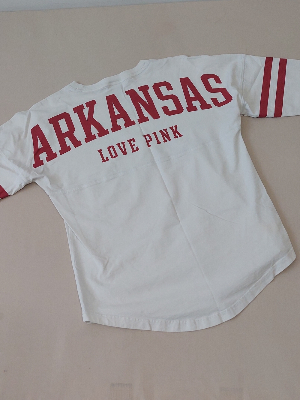 Victoria's Secret Love Pink Arkansas White Tee with Red Lettering Small